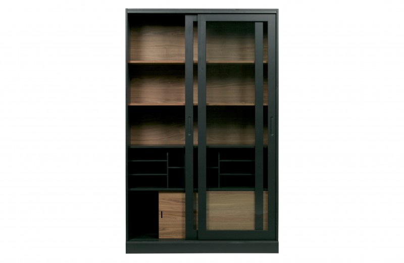 CABINET BLACK NATURAL WOOD WITH SLIDING DOOR - CABINETS, SHELVES